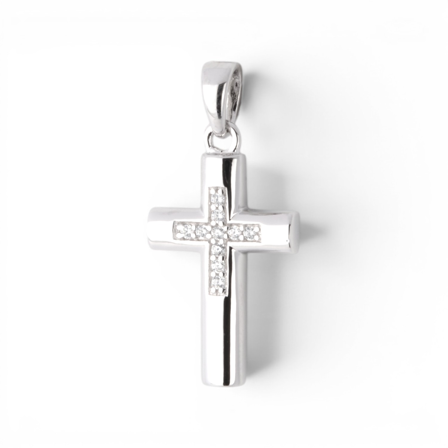 Schmidt Kreuz Anhänger aus 925 Silber mit Zirkonia für Damen und Kinder, 18,8x10,9mm, silberfarben