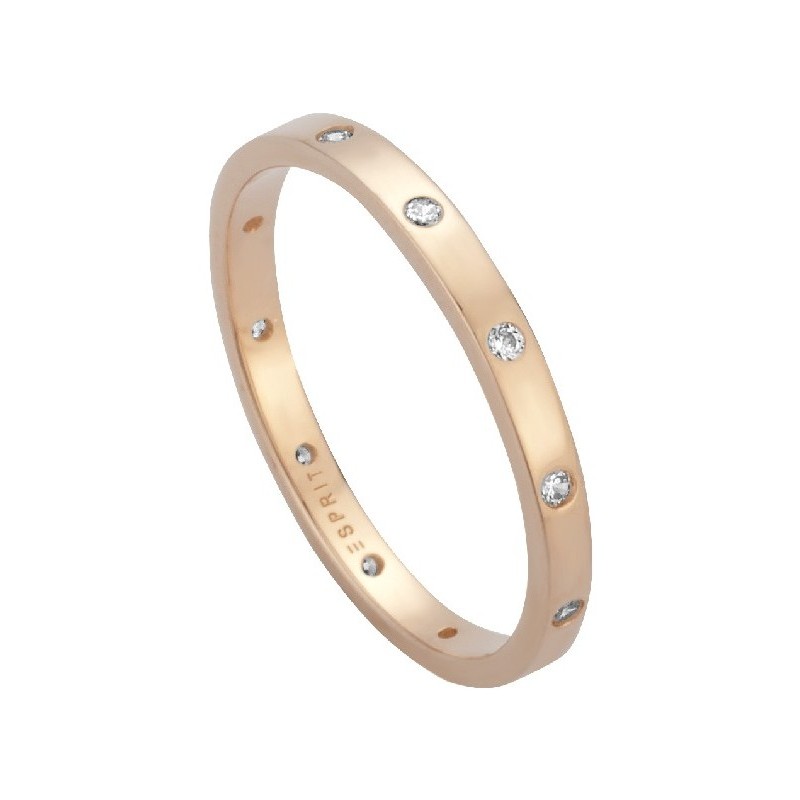 Esprit Damenring Dot Rosegold Zirkonia, 925 Silber vergoldet, Größe 18