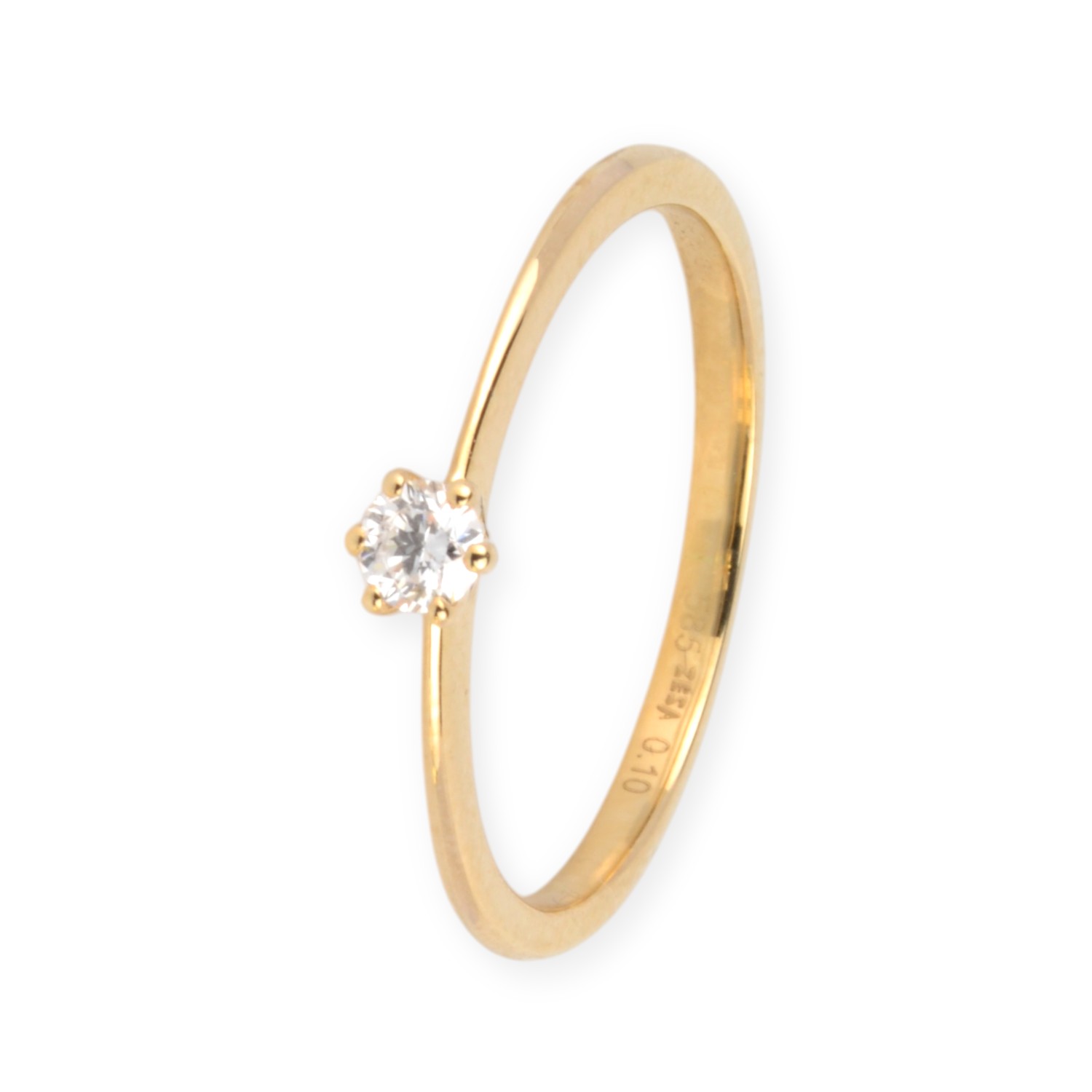 Schmidt Solitärring Gelbgold mit 0,1 ct Brillant für Damen – 6er Krabbenfassung, Verlobungsring