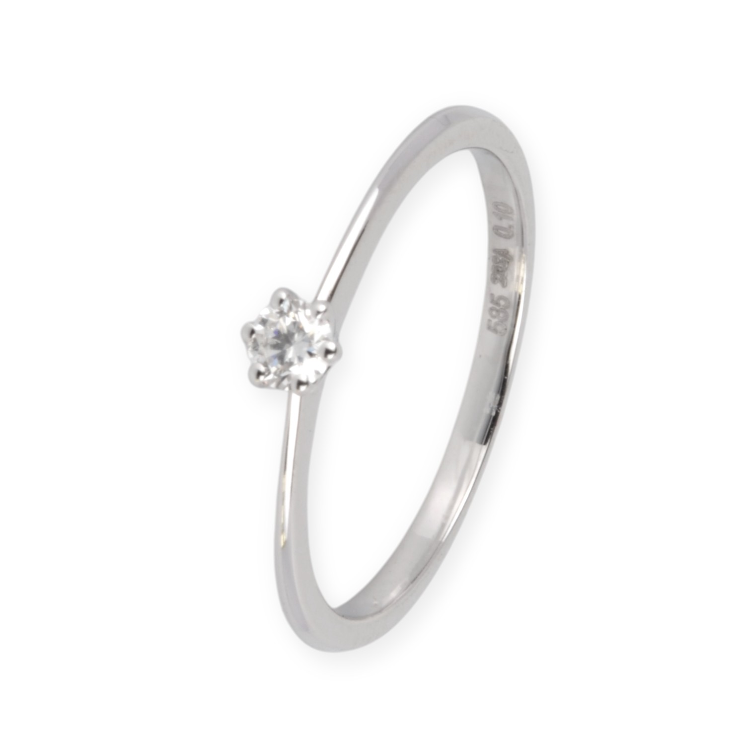 Schmidt Solitärring aus Weißgold mit 0,1 ct Brillant für Damen – 6er Krabbenfassung, Verlobungsring,