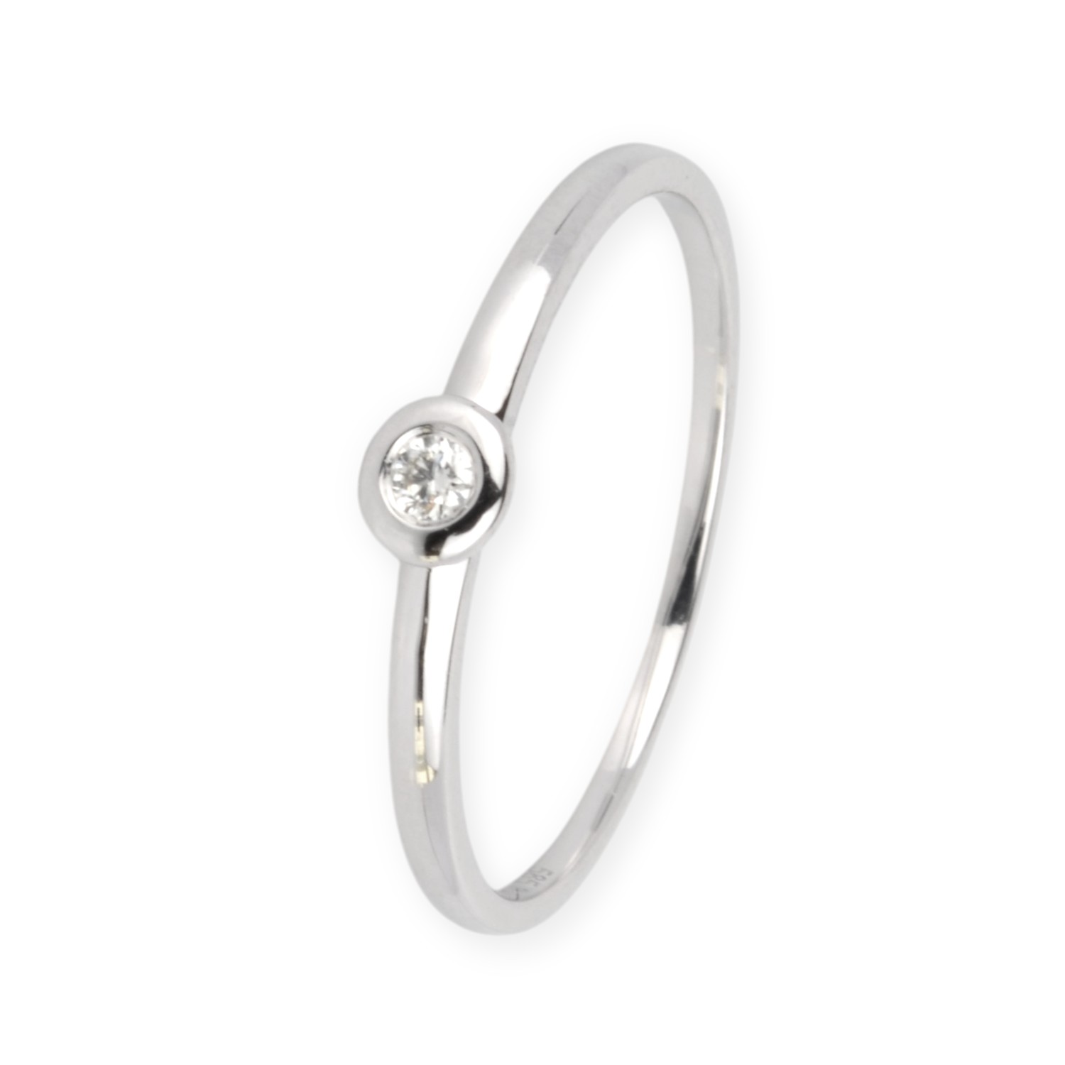Schmidt Solitärring aus Weißgold mit Brillant 0,03 ct, Damen Verlobungsring, schlichte Zargenfassung,