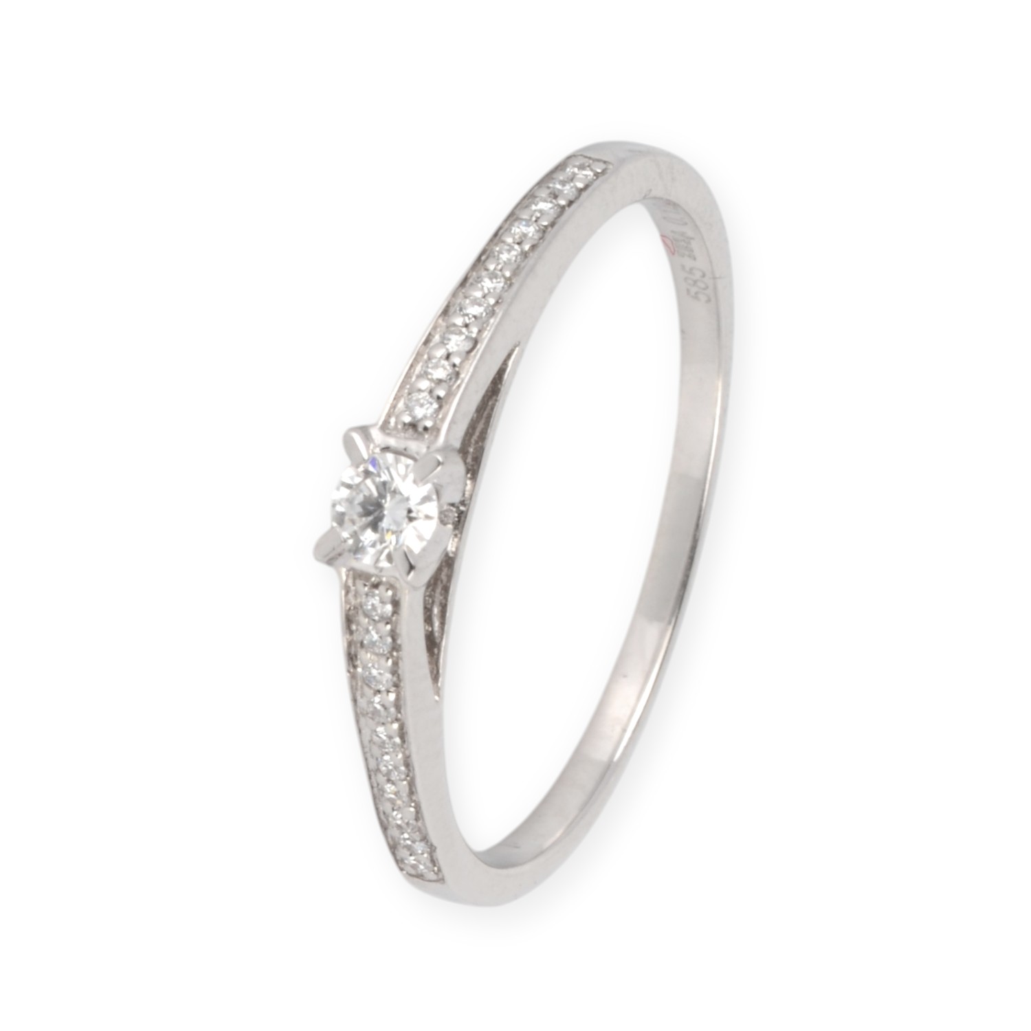 Schmidt Verlobungsring aus Weißgold mit 1 Brillant und 20 Diamanten, 3,6mm breit, Damen Schmuck,