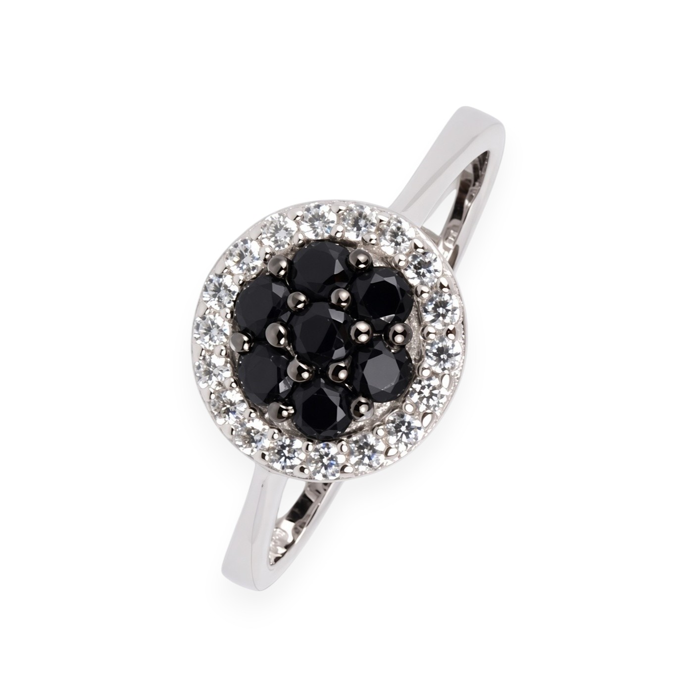 Schmidt Damenring 925 Silber mit Zirkonia in Weiß & Schwarz, Ringgröße 60