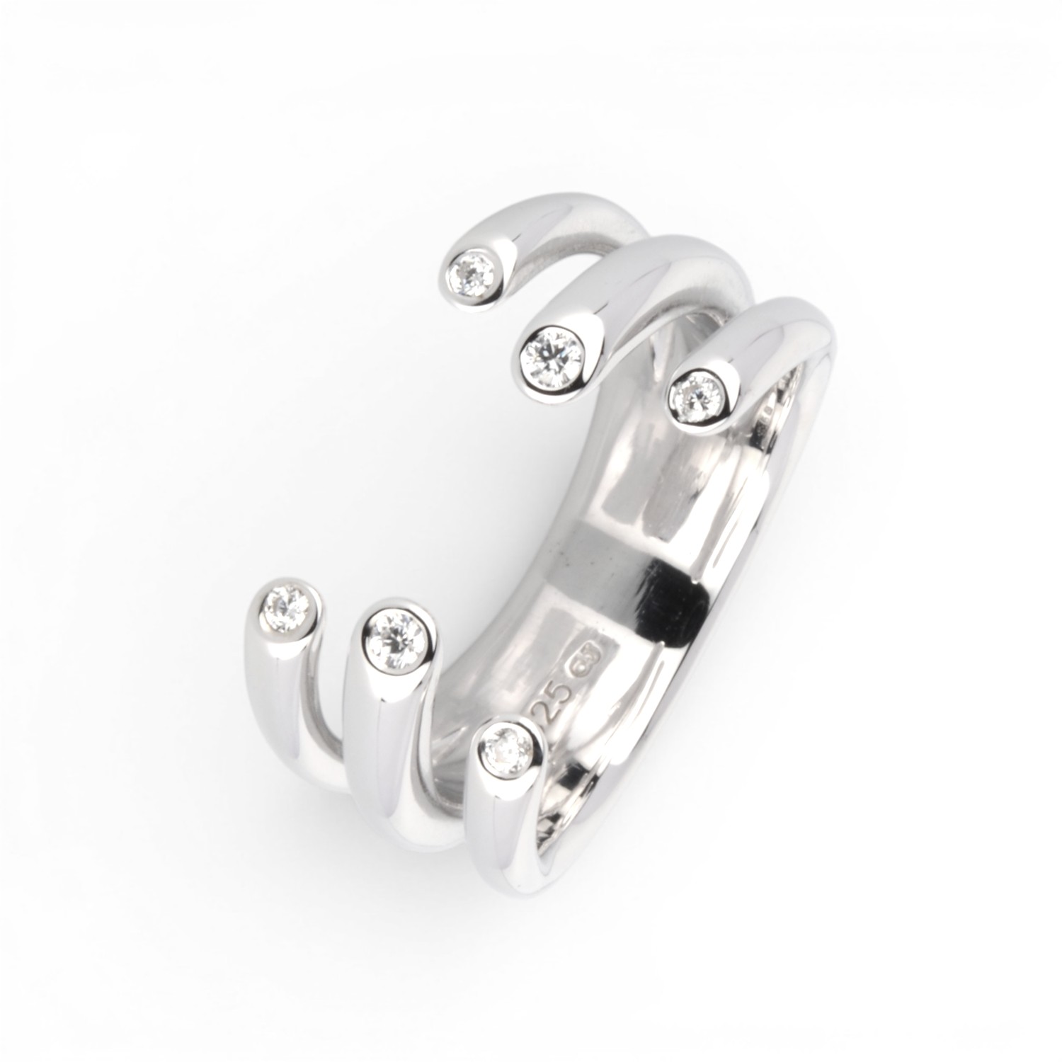 Schmidt Damenring mit offener Schiene aus 925 Silber, Zirkonia, Größe 56, silberfarben