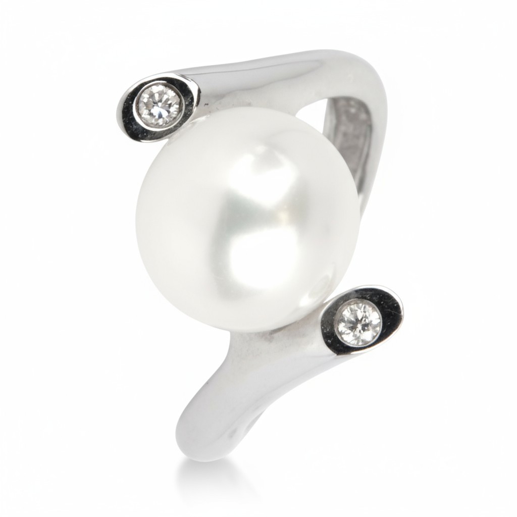 Schmidt Damenring aus 333 Weißgold mit 10mm Süsswasser-Perle und Zirkonia, silberfarben, Größe 52