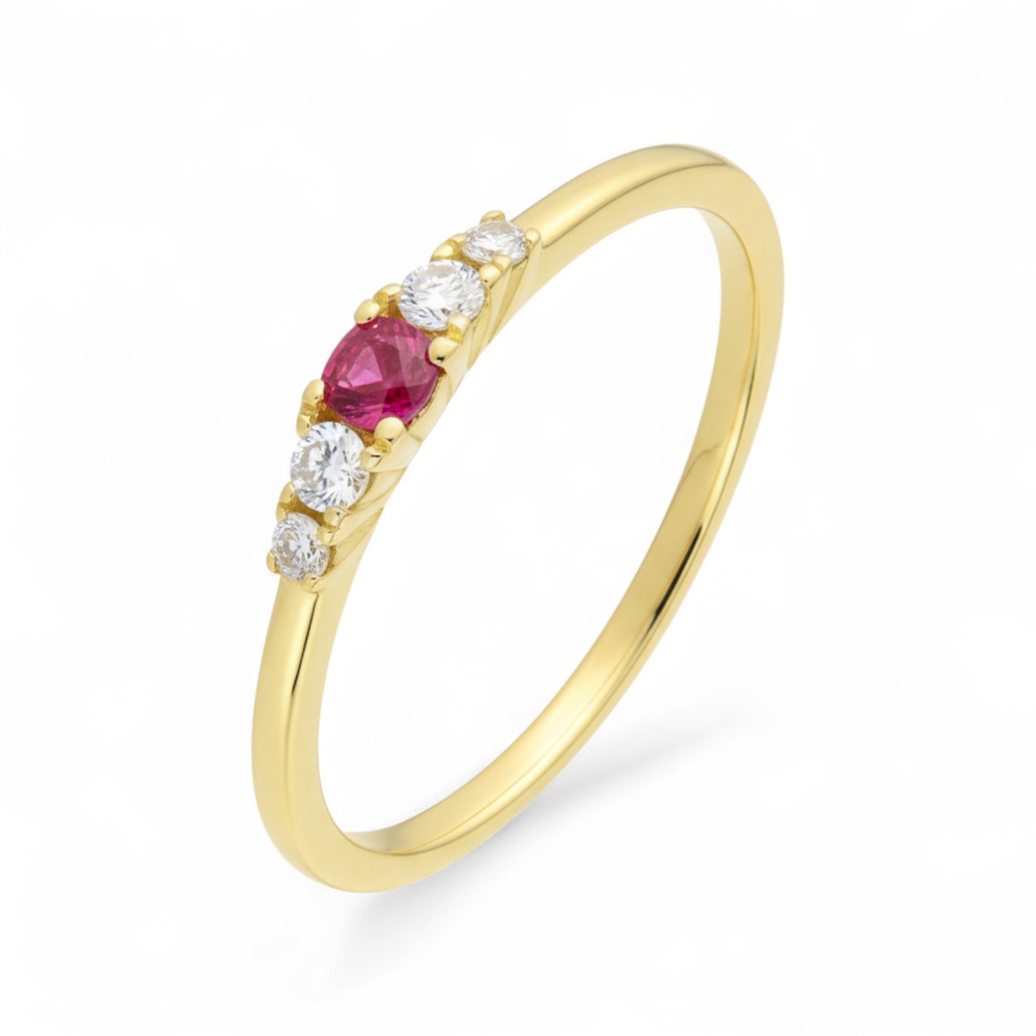Schmidt Damenring mit 4 Brillanten und 2,8mm Rubin in Gold, Verlobungsschmuck, Wesselton-Weiß, SI