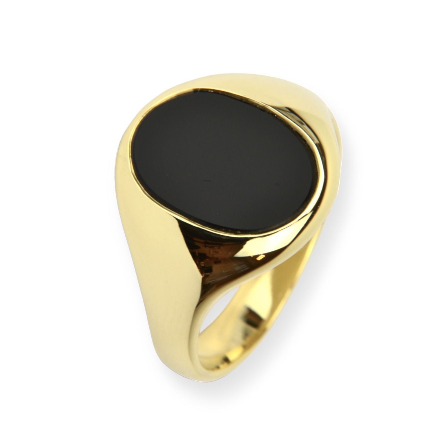 Quinn Siegelring aus 585 Gelbgold mit Onyx für Herren und Damen, 16mm breit, Ringgröße 60
