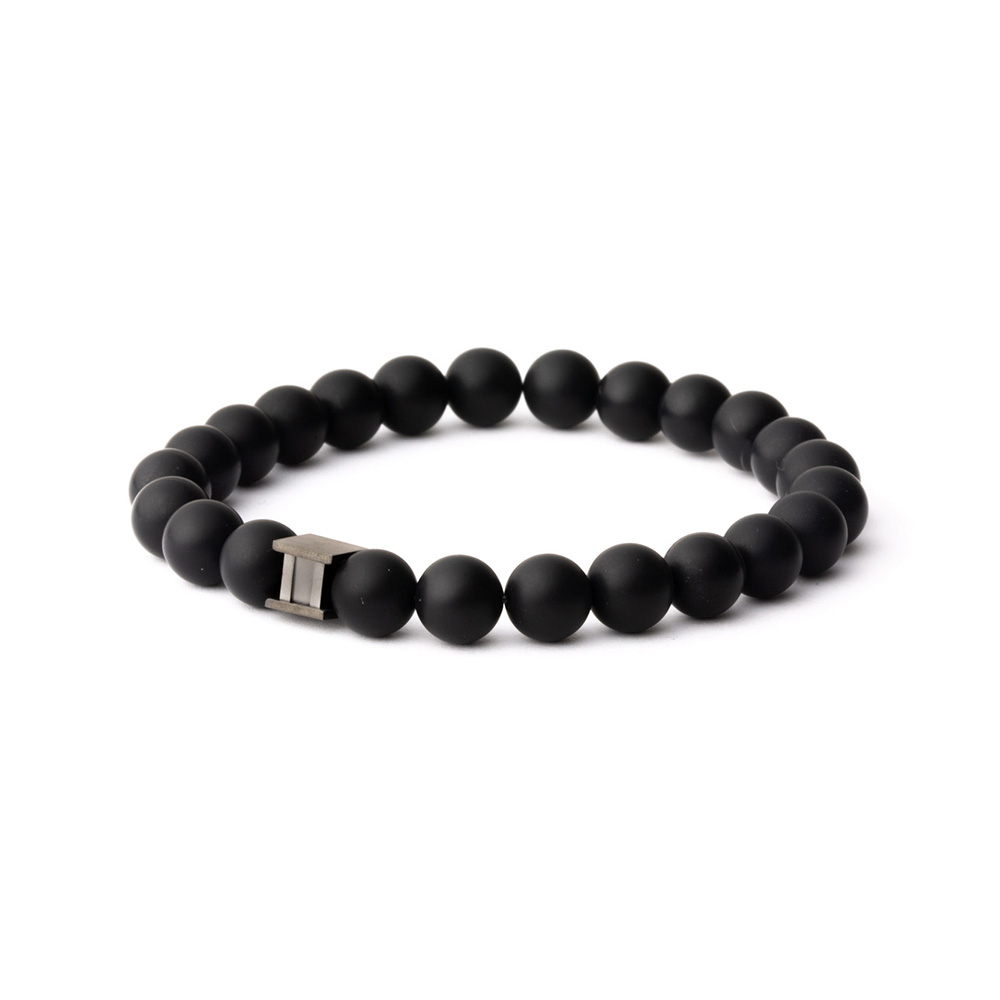 GEMINI Herren Armband mit mattem Achatstein und Edelstahl, 21 cm, schwarzer Armschmuck für stilvolle Looks