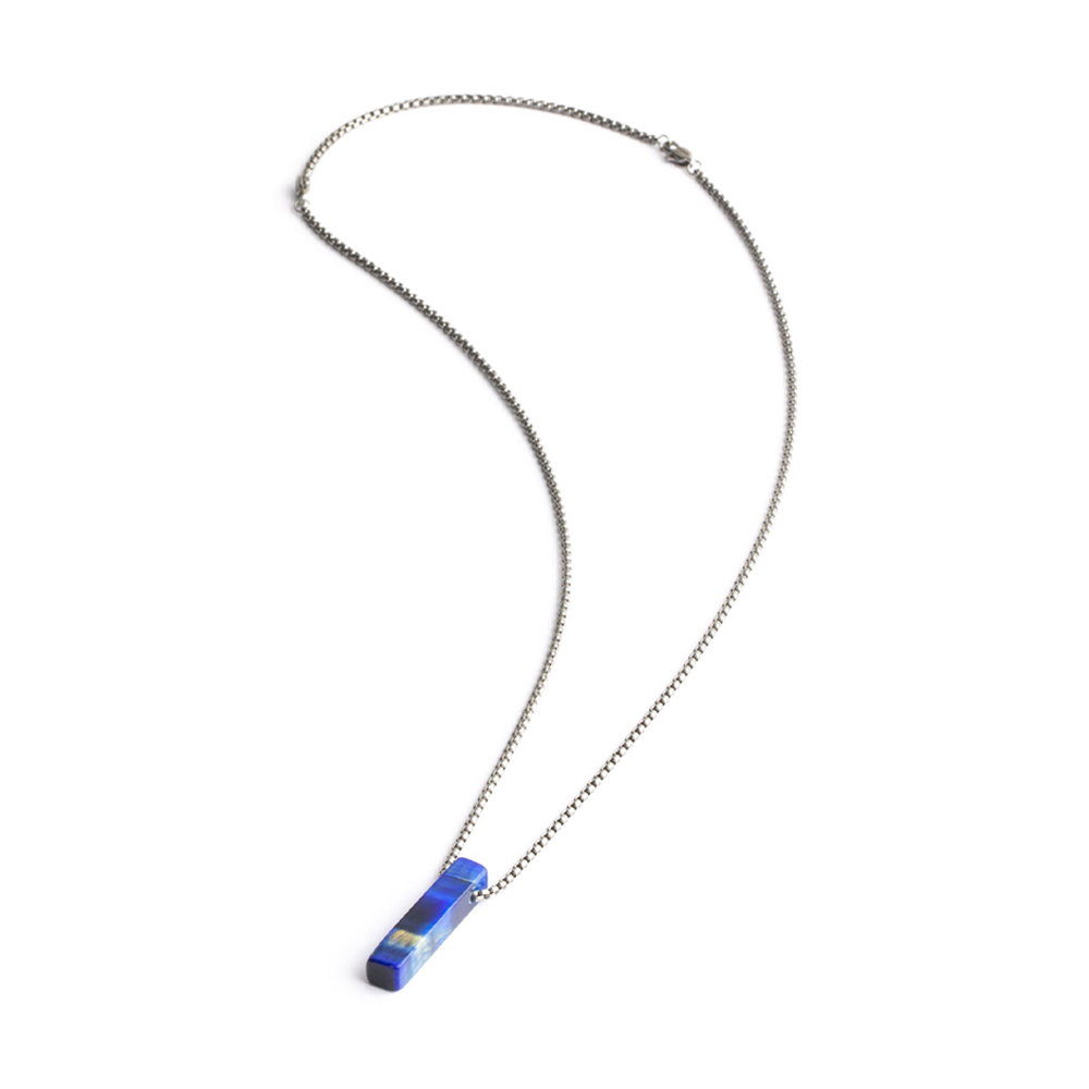 GEMINI Edelstahl-Halskette für Herren mit blauem Tigerauge, 45+10cm, stilvoll und modern