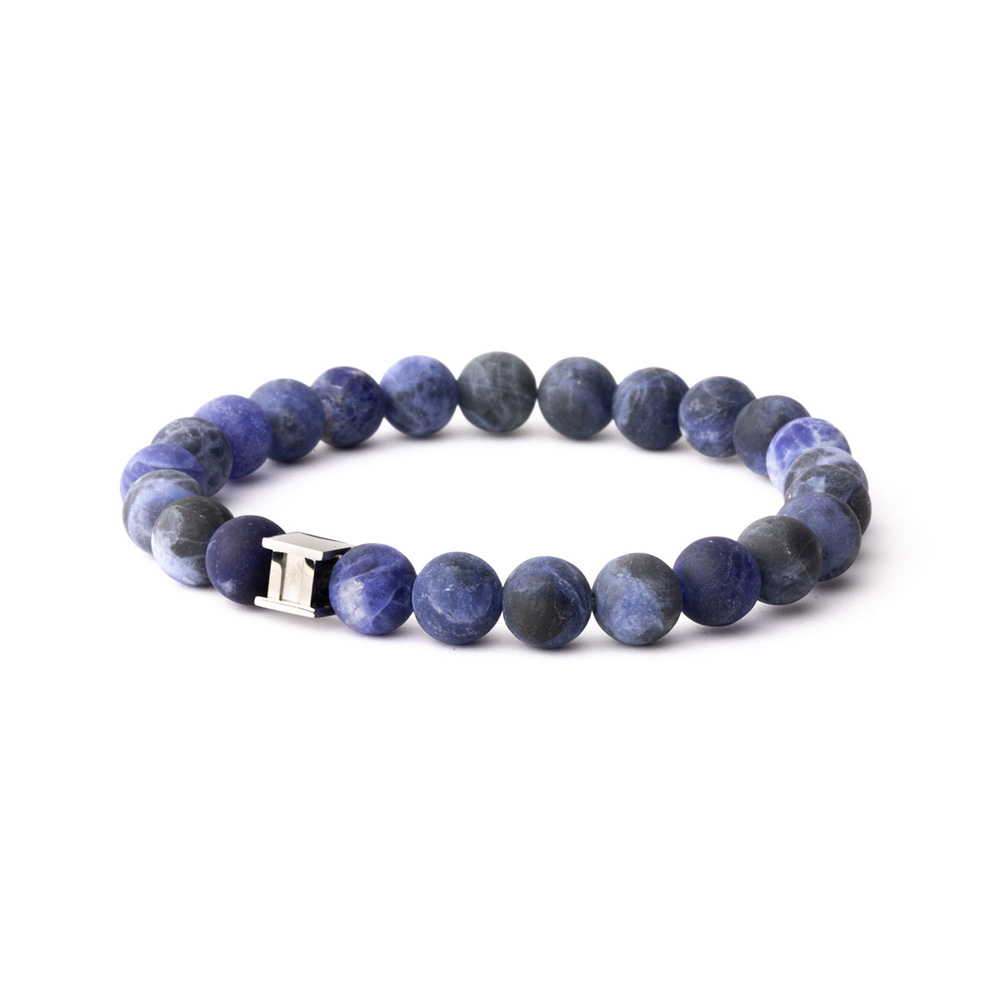 GEMINI Herren Armband 22cm aus Edelstahl mit mattem Sodalith, blau-silberfarben, 8mm Armschmuck