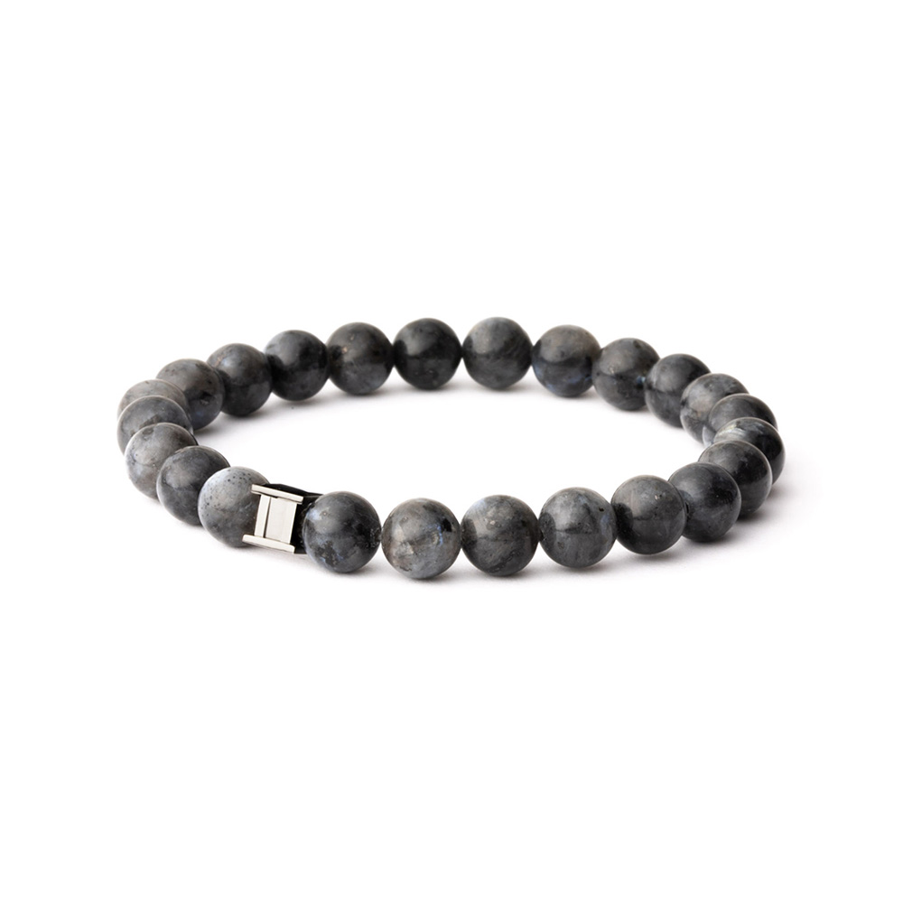 GEMINI Herren Armband mit Larvikit aus Edelstahl, 8mm, grau-silber, 22cm Armschmuck für stilbewusste Männer