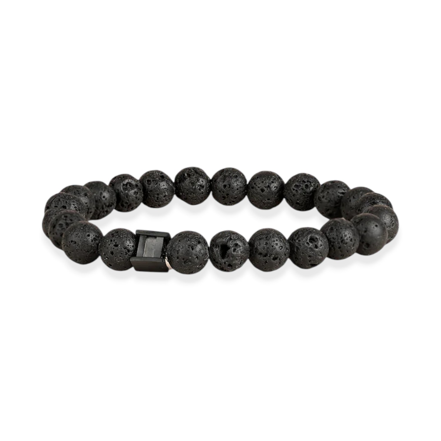 GEMINI Herren Armband mit schwarzem Lavastein und Edelstahl, 22cm, 8mm Armschmuck
