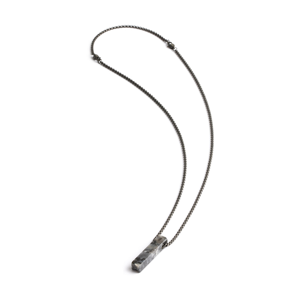 GEMINI Edelstahl-Halskette für Herren mit Larvikit, grau-schwarz, 45+10cm, stilvolles Accessoire