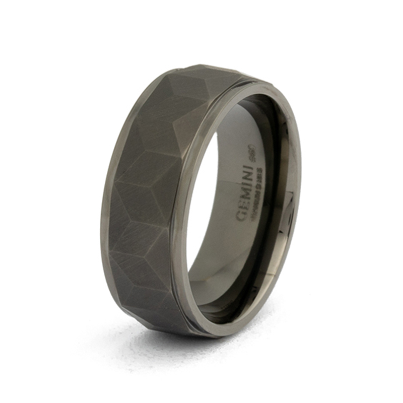 GEMINI Titanring für Herren, komplett schwarz, 8mm, aus Titan, Ringgröße 66