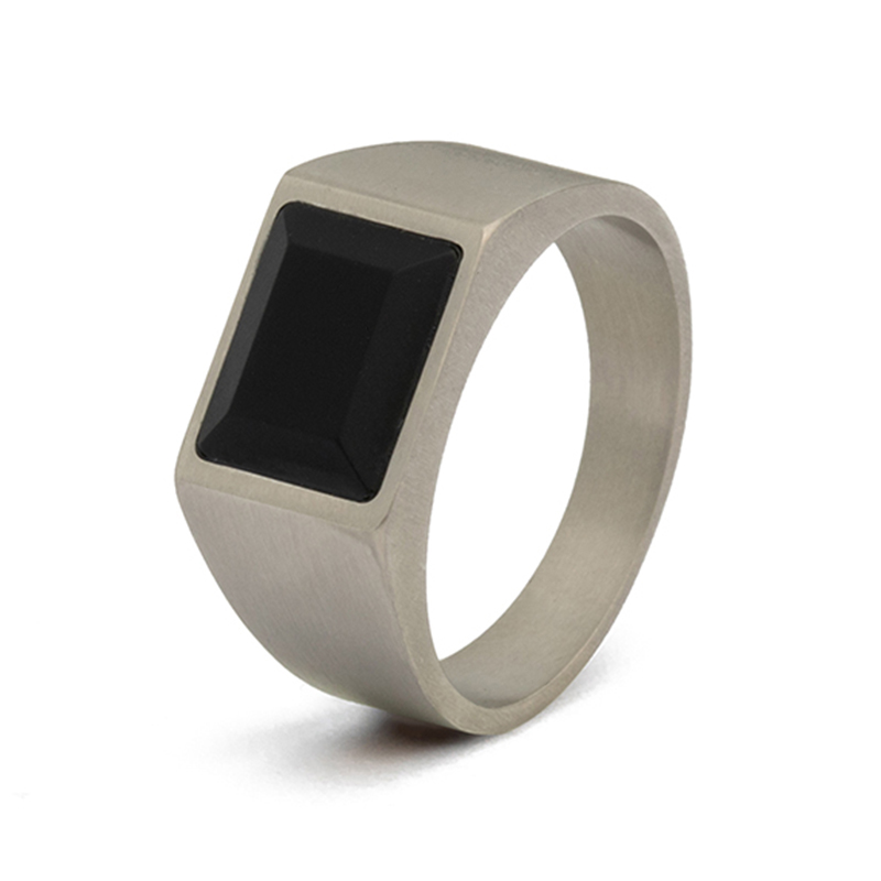 GEMINI Titan-Siegelring für Herren mit schwarzem Achat, 10mm, silberfarben, Größe 64