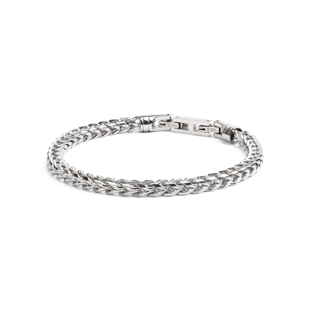 GEMINI Fuchsschwanz-Armband aus Edelstahl für Herren, silberfarben, 20-21 cm, 5 mm breit