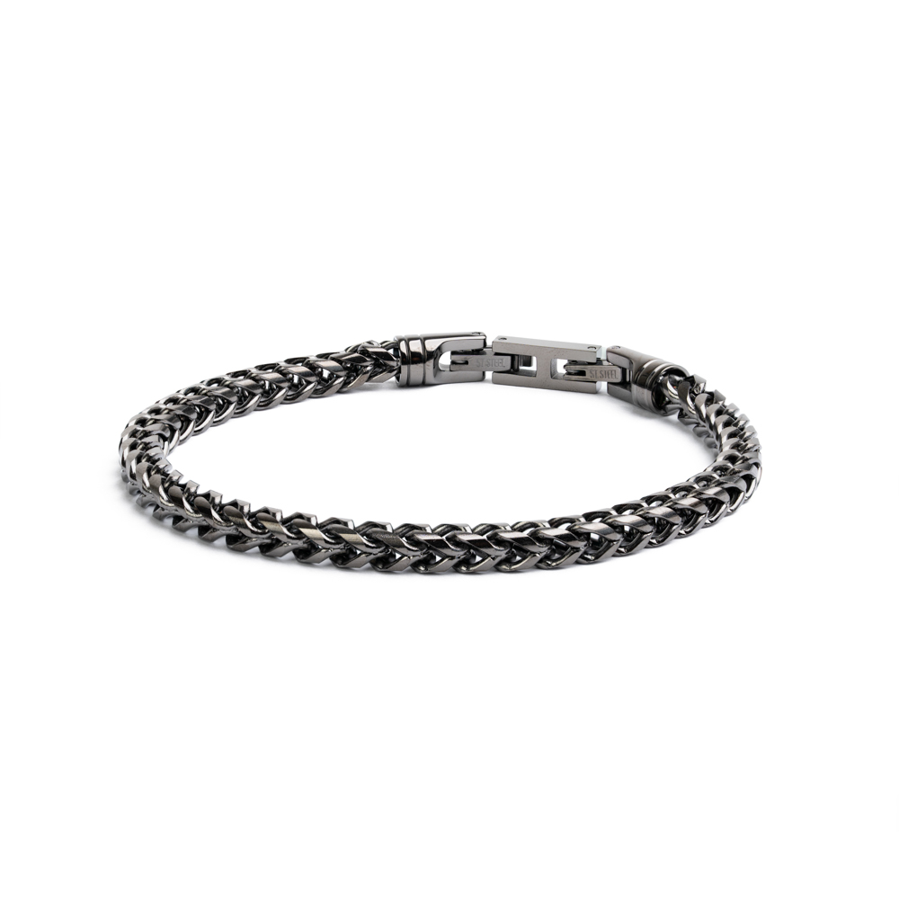 GEMINI Fuchsschwanz-Armband aus schwarzem Edelstahl für Herren, 5mm, 20-21cm Armschmuck