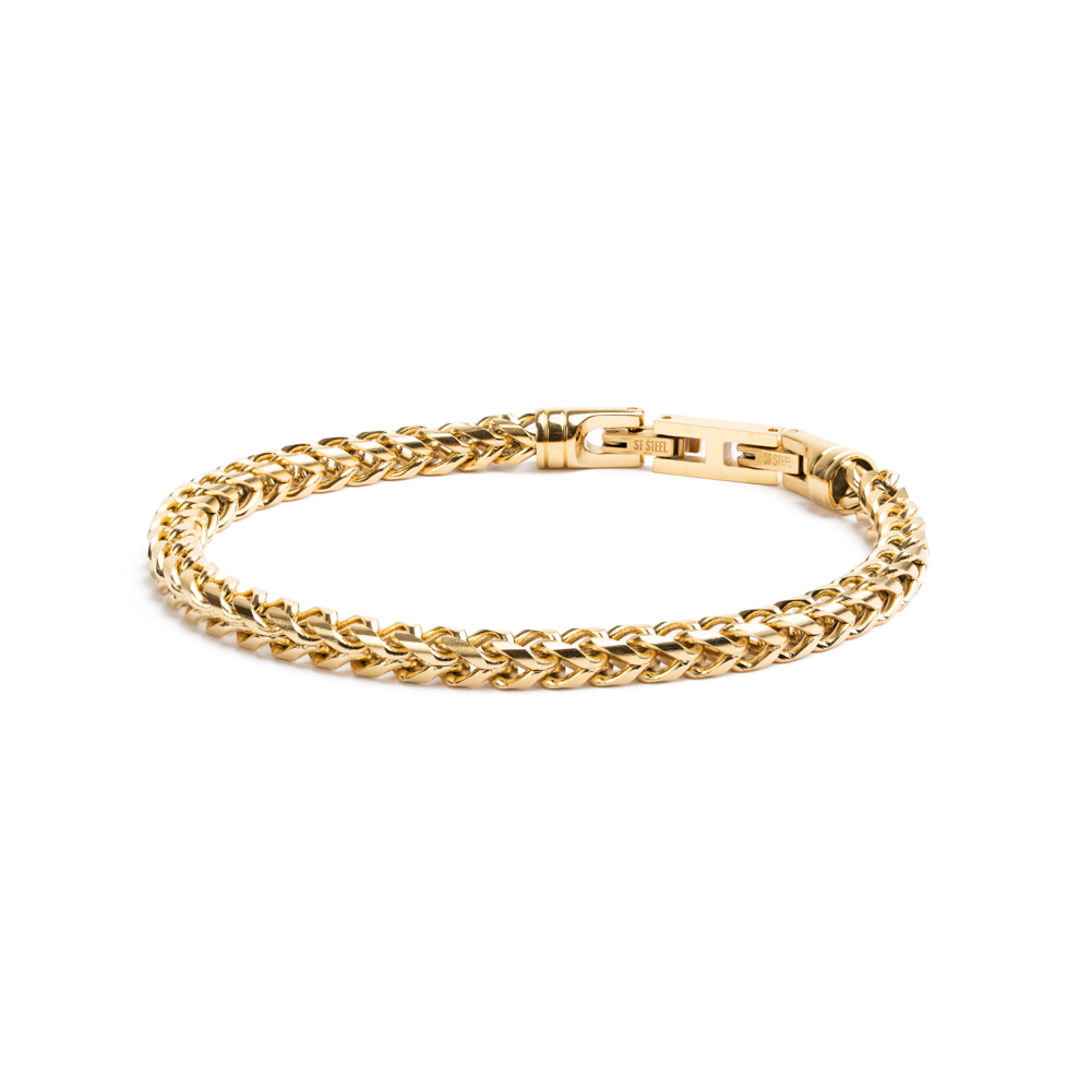 GEMINI Fuchsschwanz-Armband aus goldplattiertem Edelstahl für Herren, 20-21 cm, 5 mm breit