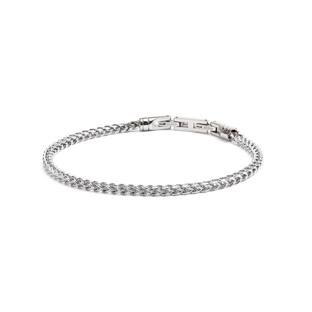 GEMINI Fuchsschwanz-Armband aus Edelstahl mit Silber-Finish für Herren, 3mm, 18-19cm, stilvoller Armschmuck