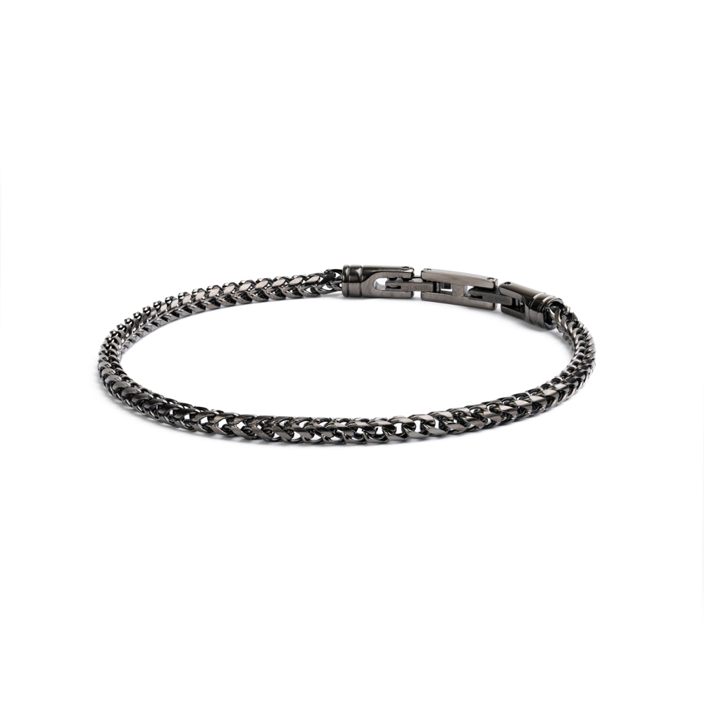 GEMINI Fuchsschwanz-Armband aus schwarzem Edelstahl für Herren, 3mm, 18-19cm Armschmuck