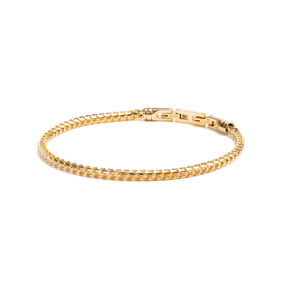 GEMINI Fuchsschwanz-Armband goldplattiert aus Edelstahl für Herren, 3mm, 18-19cm Armschmuck