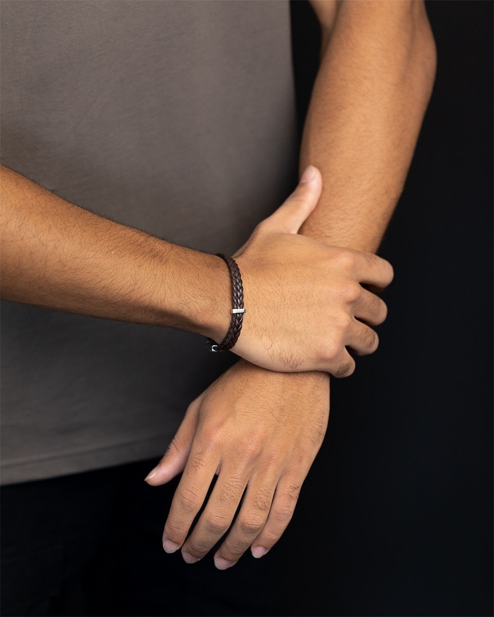 GEMINI Herren Doppelarmband aus braunem italienischem Nappaleder mit Edelstahl, 20-21cm, stilvoller Armschmuck