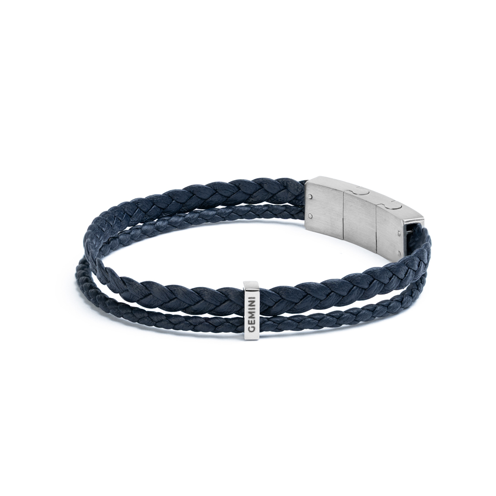 GEMINI Doppelarmband aus blauem Nappaleder für Herren, Edelstahl, 20-21 cm, stilvoller Armschmuck