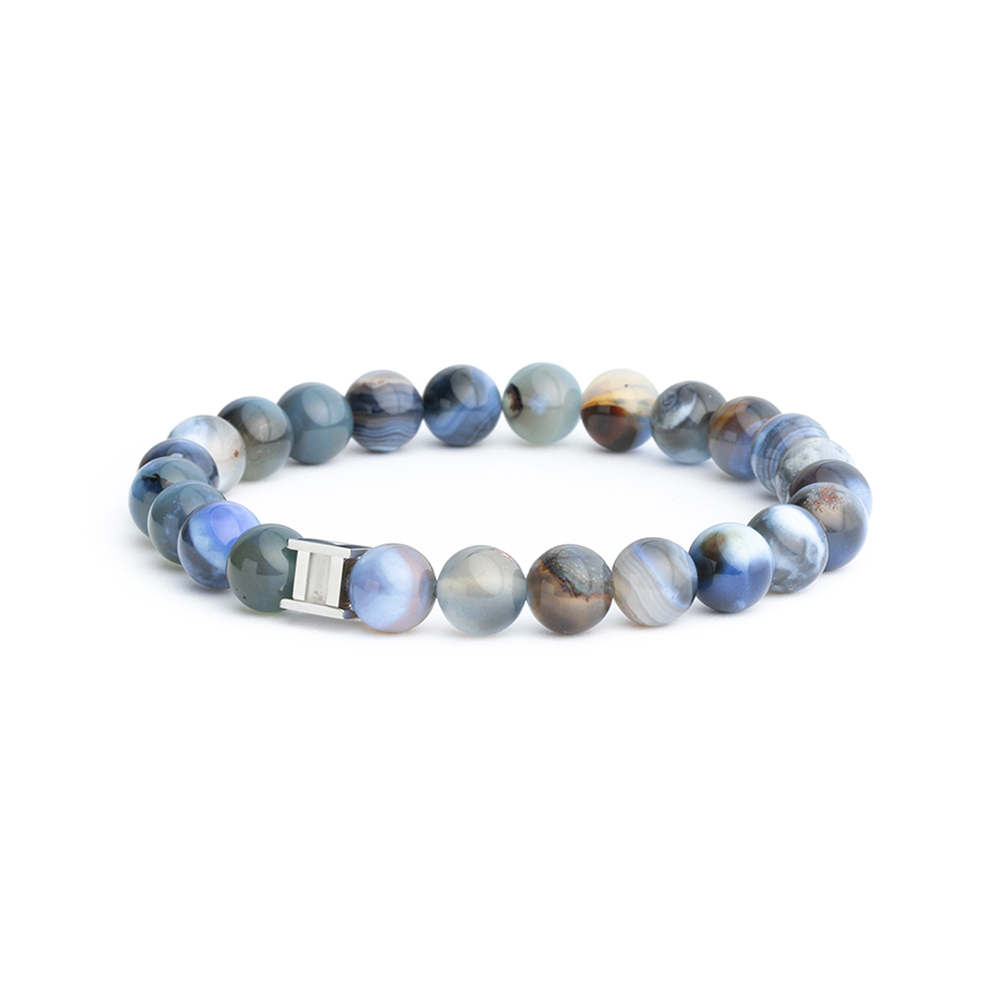 GEMINI Herren Armband mit blauem Achat und Edelstahl, 20cm, stilvoller Armschmuck in Silber und Blau
