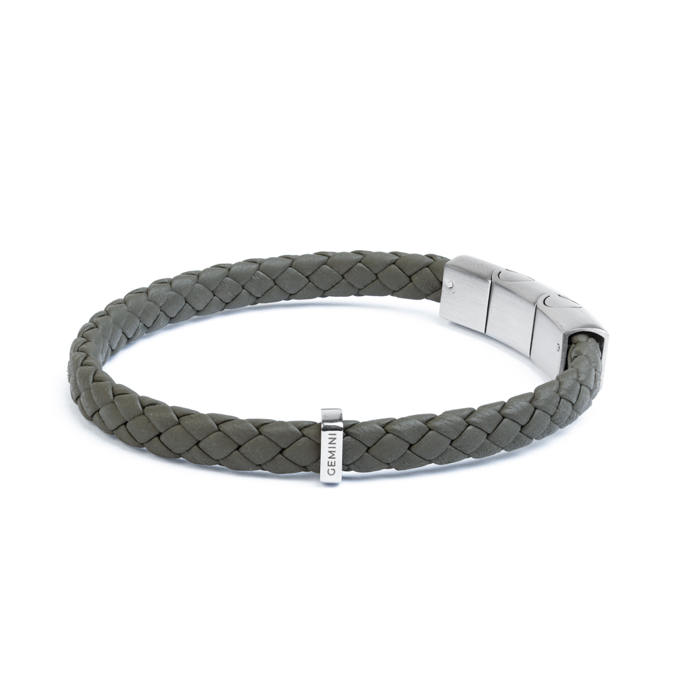 GEMINI Herren Armband aus grünem italienischem Nappaleder mit Edelstahl, 20-21 cm, stilvoller Armschmuck