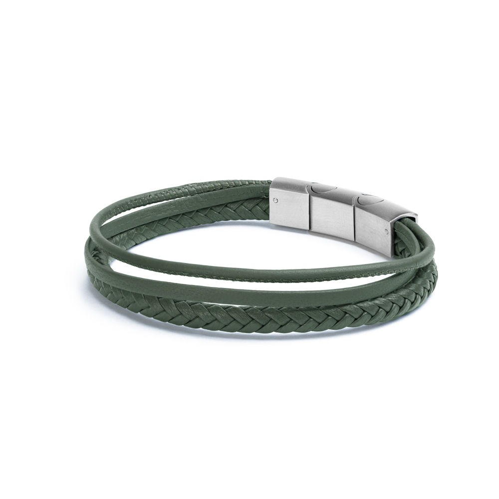 GEMINI Dreifach-Armband Herren aus grünem italienischem Nappaled und Edelstahl, 20-21cm, stilvoller Armschmuck