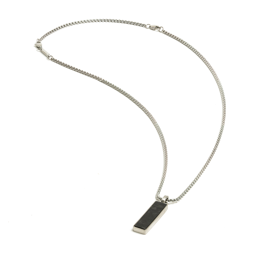 GEMINI Edelstahl-Halskette für Herren mit Forged-Carbon-Finish, 45+10cm, silber-schwarz, 8x28mm