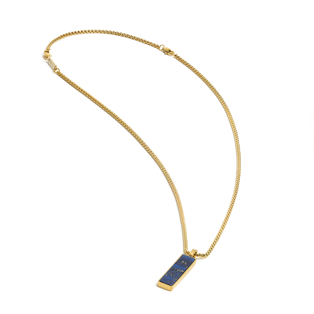 GEMINI vergoldete Edelstahl-Halskette für Herren mit Lapislazuli, 45+10cm, gold-blau, stilvolles Accessoire