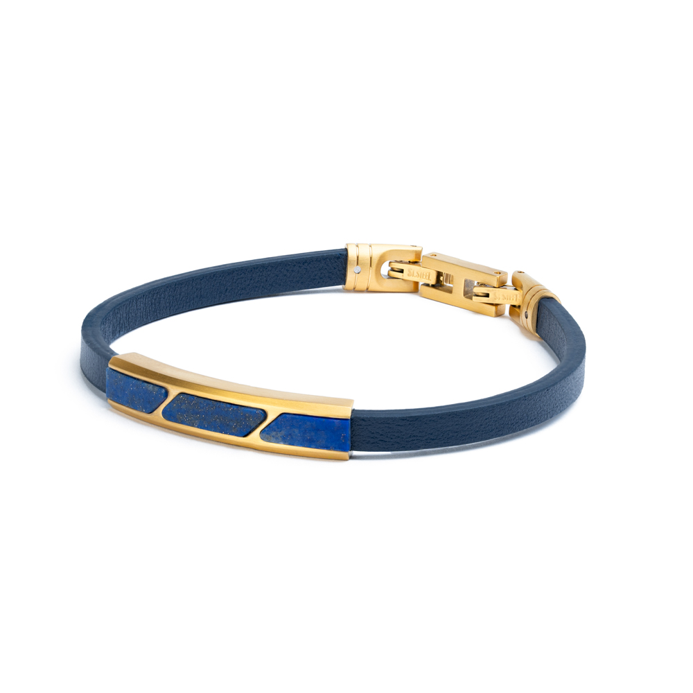 GEMINI Blaues Lederarmband mit Lapislazuli für Herren, Edelstahl, 20-21cm, stilvoller Armschmuck