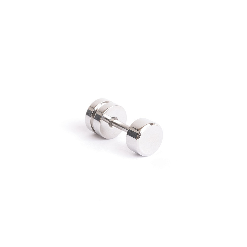 GEMINI Herren Ohrring 6mm silberfarben titanbeschichtet mit Einzelstecker Drehverschluss