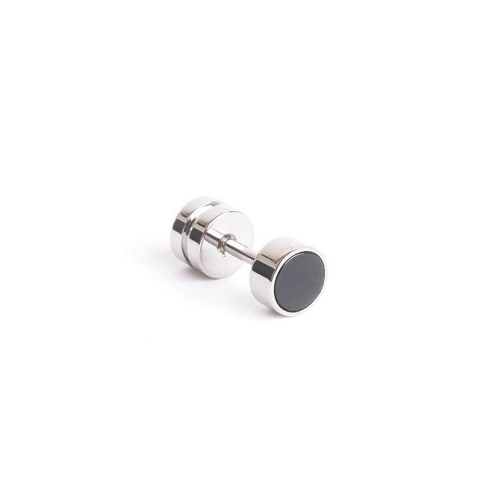 GEMINI Titanohrring für Herren mit schwarzem Onyxstein, 6mm Einzelstecker Drehverschluss, silberfarben