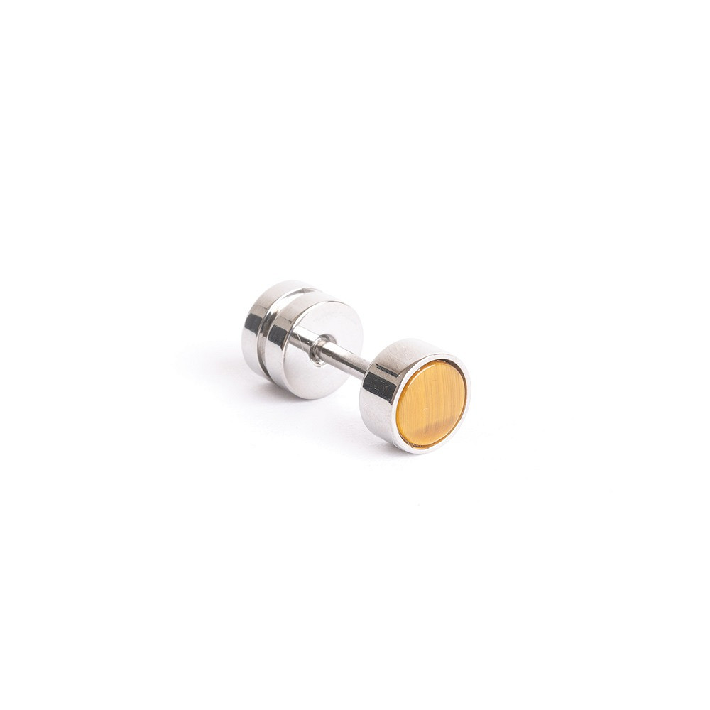 GEMINI Titanohrring mit Tigerauge für Herren, 6mm, silberfarben, Einzelstecker mit Drehverschluss