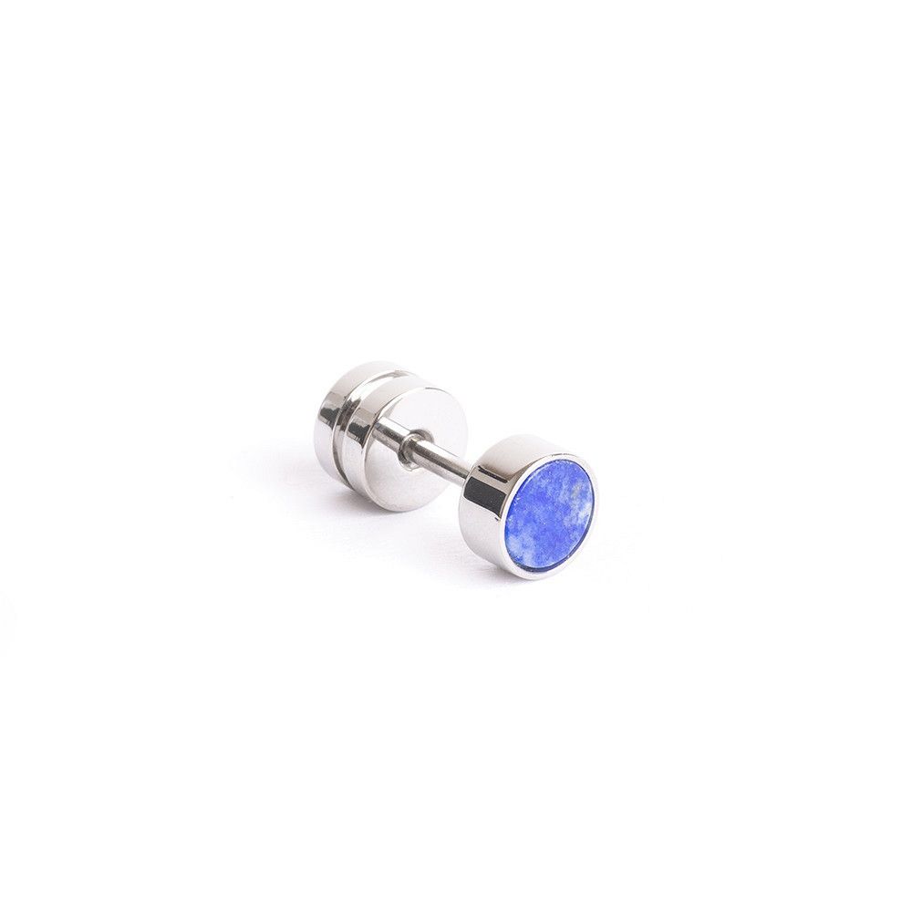 GEMINI Titanohrring für Herren mit Lapislazuli, 6mm, silberfarben, Einzelstecker Drehverschluss