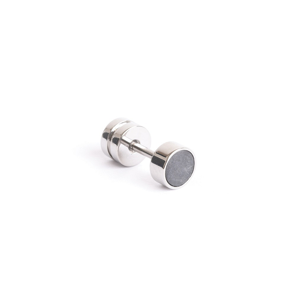 GEMINI Titanohrring 6mm mit norwegischem Stein für Herren - eleganter Einzelstecker in Silber und Grau