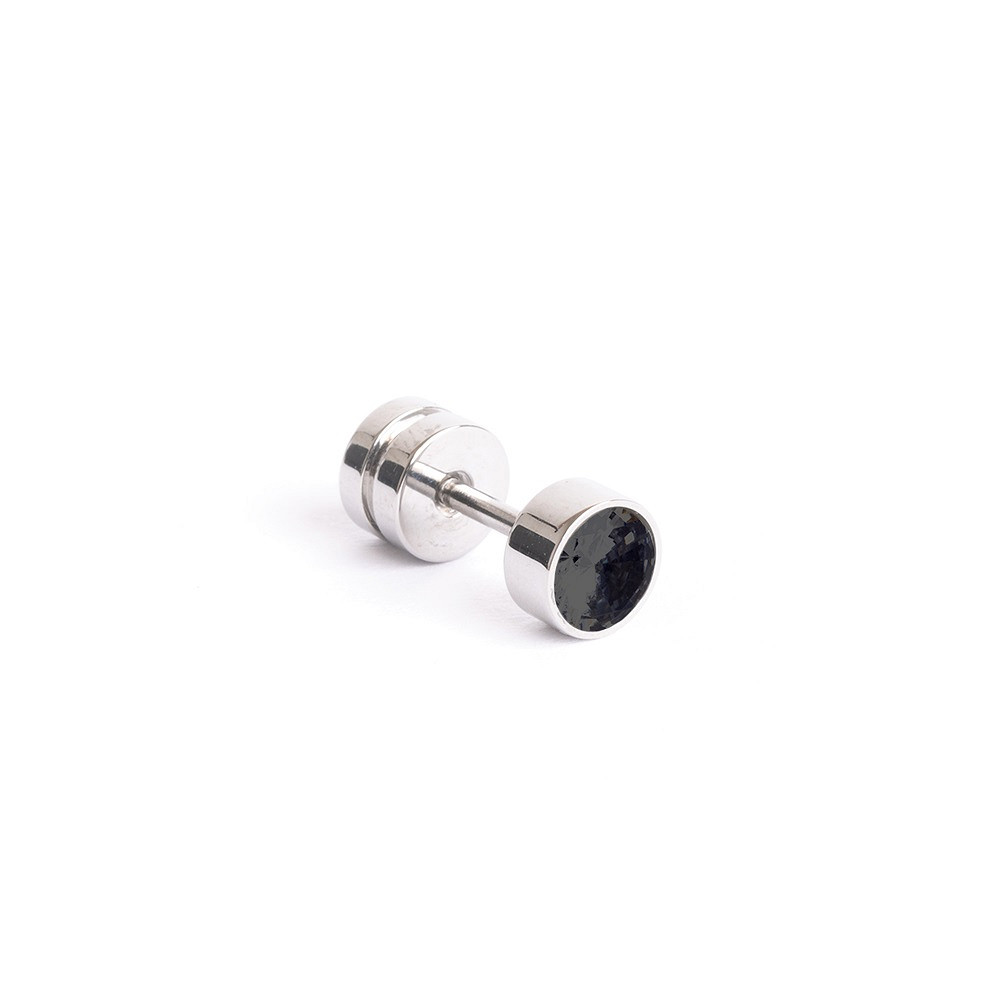 GEMINI Titanohrring 5mm mit schwarzem Zirkon für Herren – eleganter Einzelstecker mit Drehverschluss in Silber