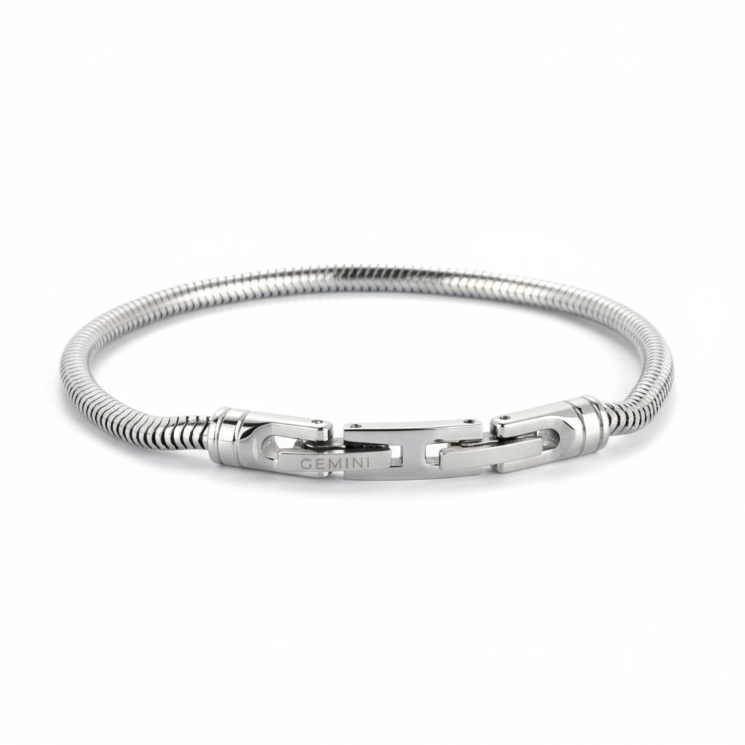 GEMINI Schlangen-Armband aus Edelstahl für Herren, silberfarben, 3mm, 18-19cm Armschmuck