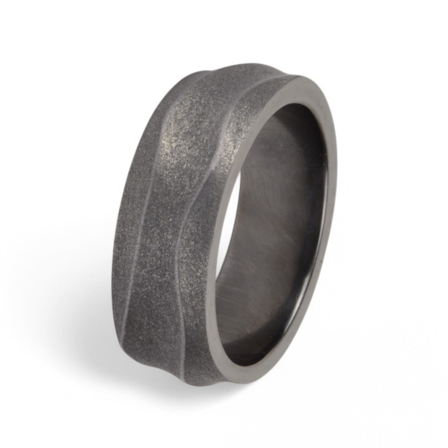 Haudarin Tantal Ring Wasser 6 I schwarz 6mm für Herren und Damen, polierte Erhöhungen, Größe 54