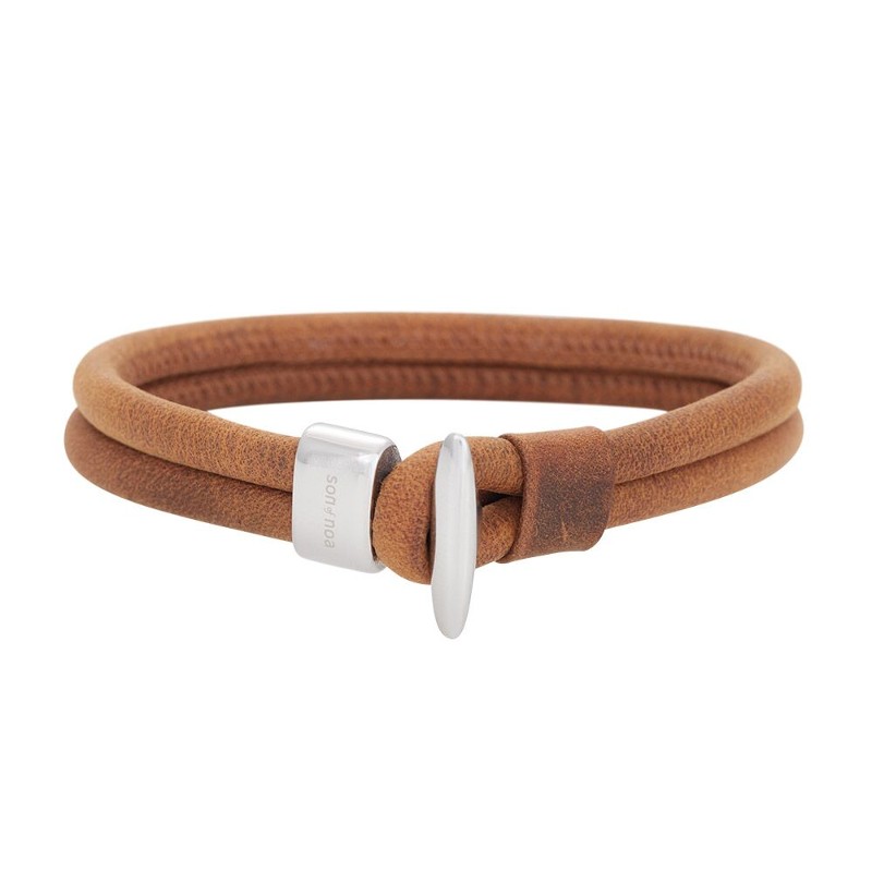 Son of Noa Armband für Damen, Kabelleder, braun und silber, 21 cm