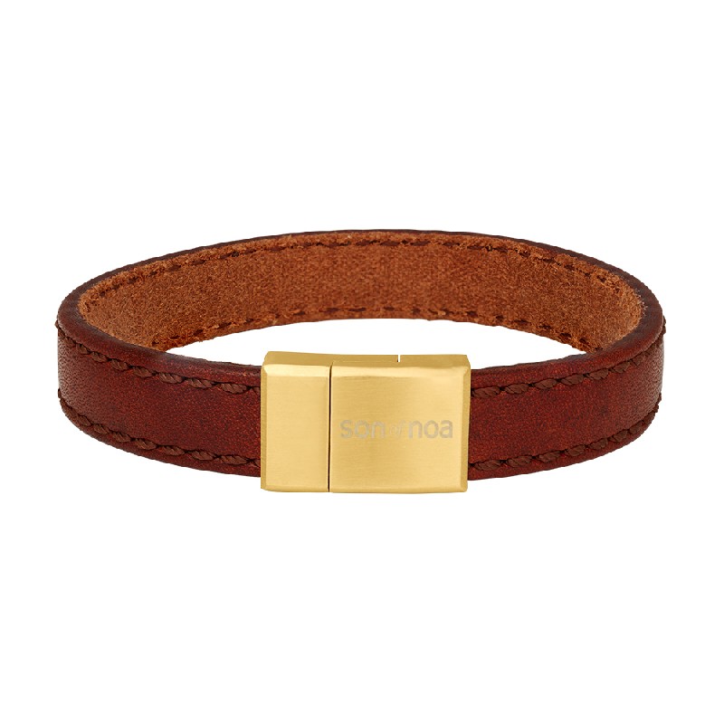 Son of Noa Armband aus Kalbsleder in Braun für Herren, 23 cm, mit goldfarbenen Akzenten