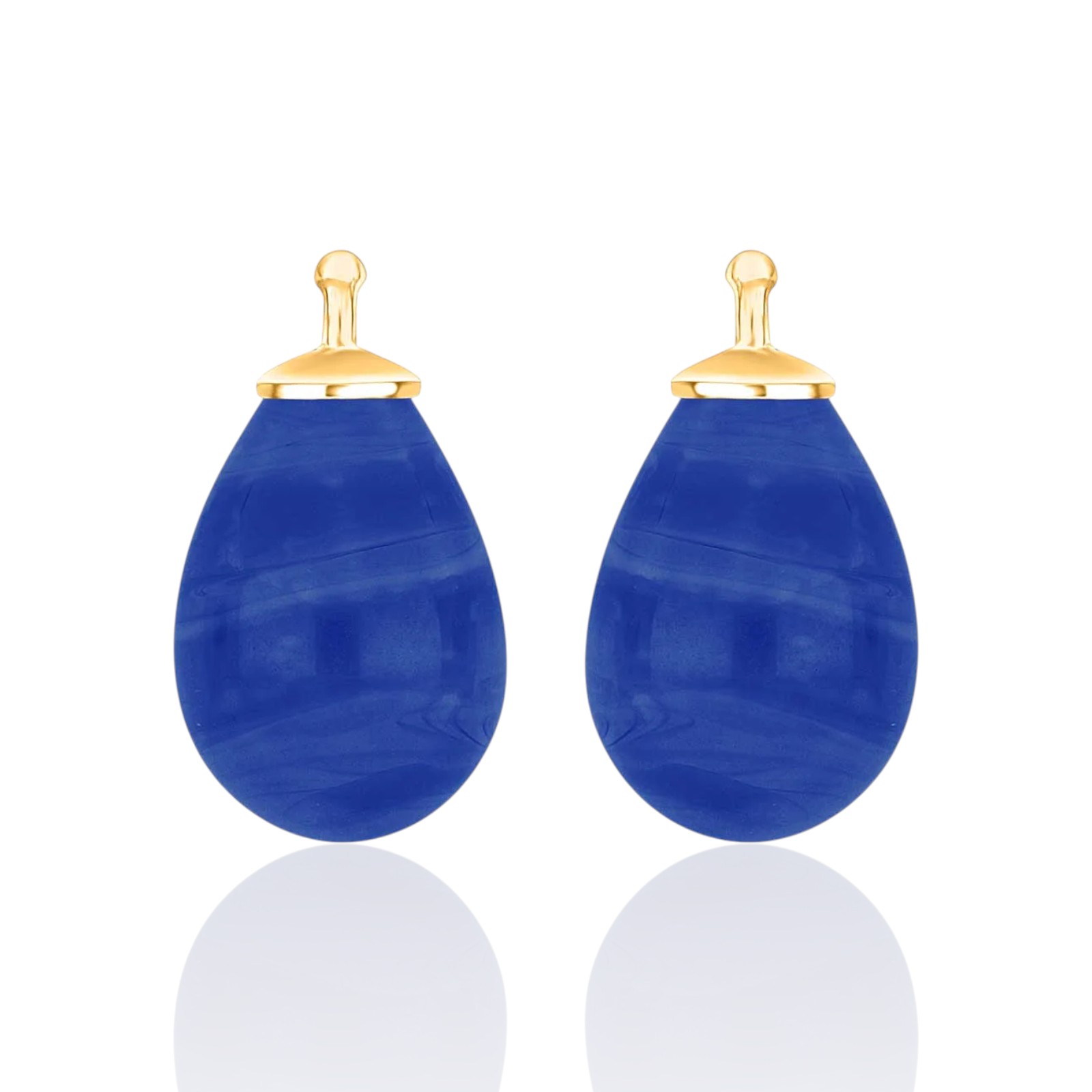 Böhmisches Quarz-Glas Tropfen Ohrschmuck für Damen, vergoldet, 16x11mm, blau, 925 Silber von Heide