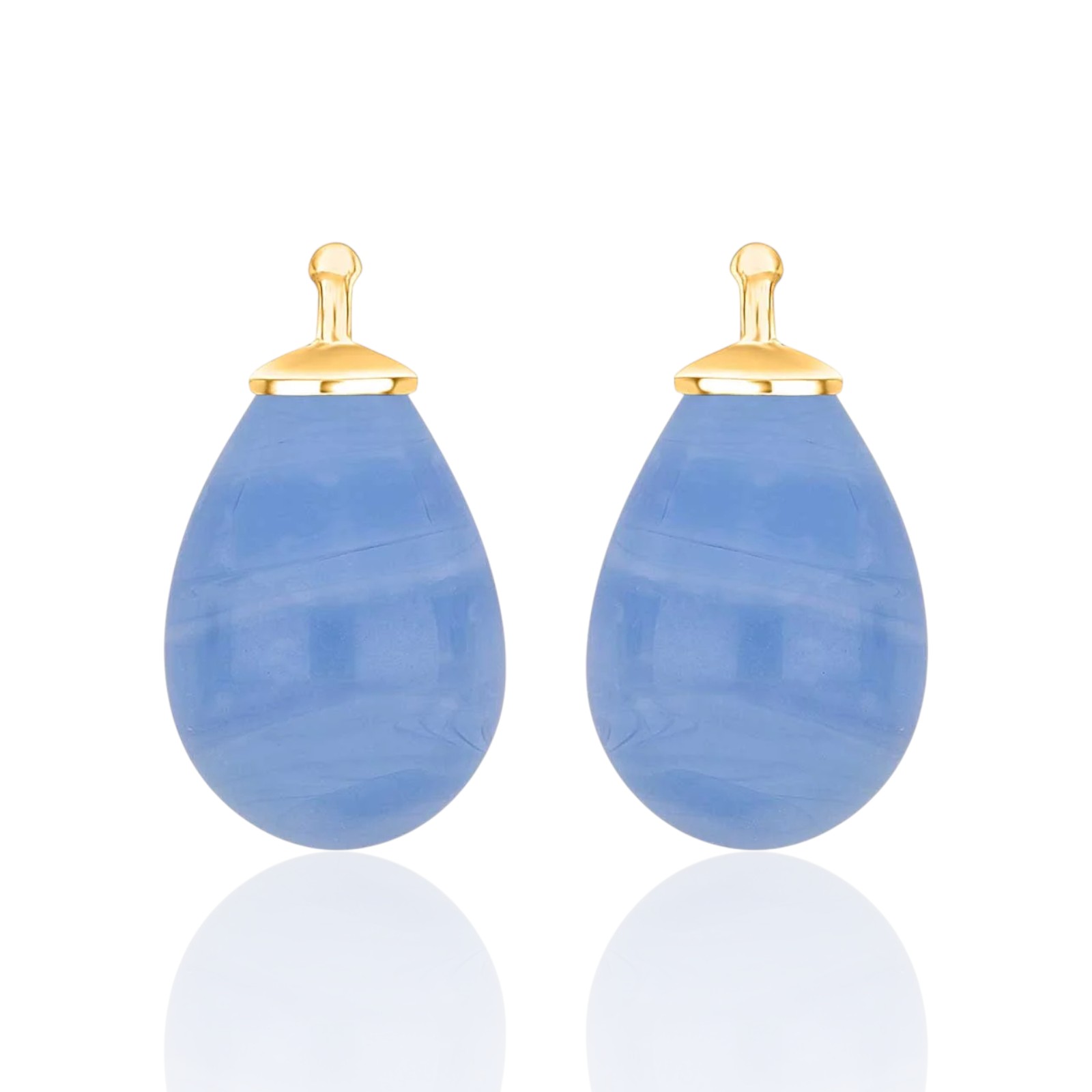 Böhmisches Quarz-Glas Tropfen Ohrschmuck für Damen, vergoldet, 16x11mm, blau, 925 Silber von Heide