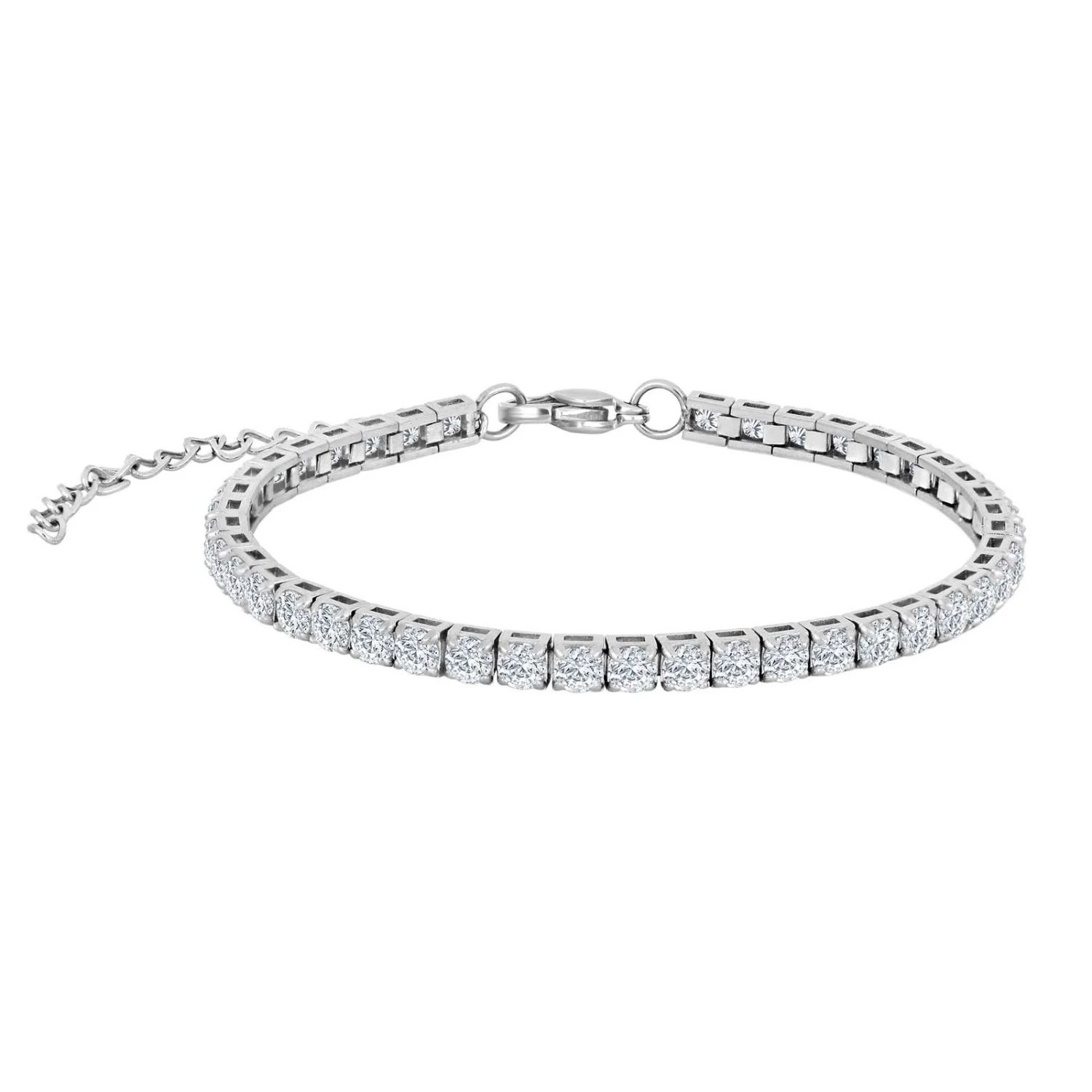 Son of Noa Herren Tennis Armband aus Edelstahl mit Zirkonia, silberfarben, 19-23 cm, 3,7 mm breit