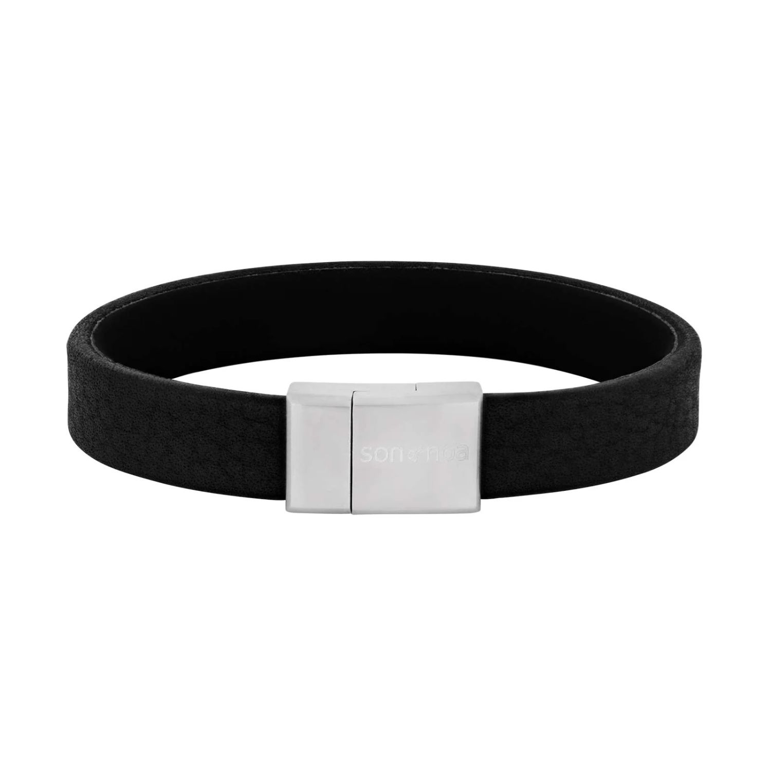 Son of Noa Herren Armband aus schwarzem Kalbsleder mit Edelstahl, 12mm, 23cm, stilvoller Armschmuck