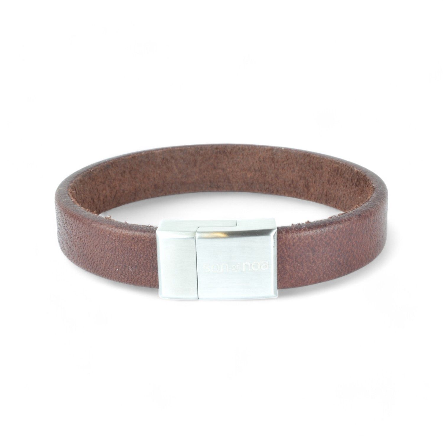 Son of Noa Herren Armband aus braunem Kalbsleder mit Edelstahl, 21cm, stilvoller Armschmuck für jeden Anlass