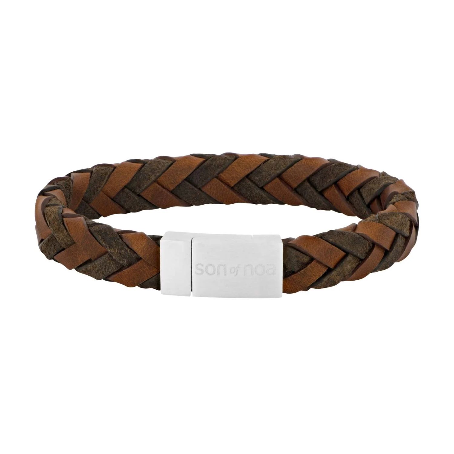 Son of Noa Armband aus braunem Kalbsleder für Herren, 19cm, Edelstahl, stilvoller Armschmuck in Silber