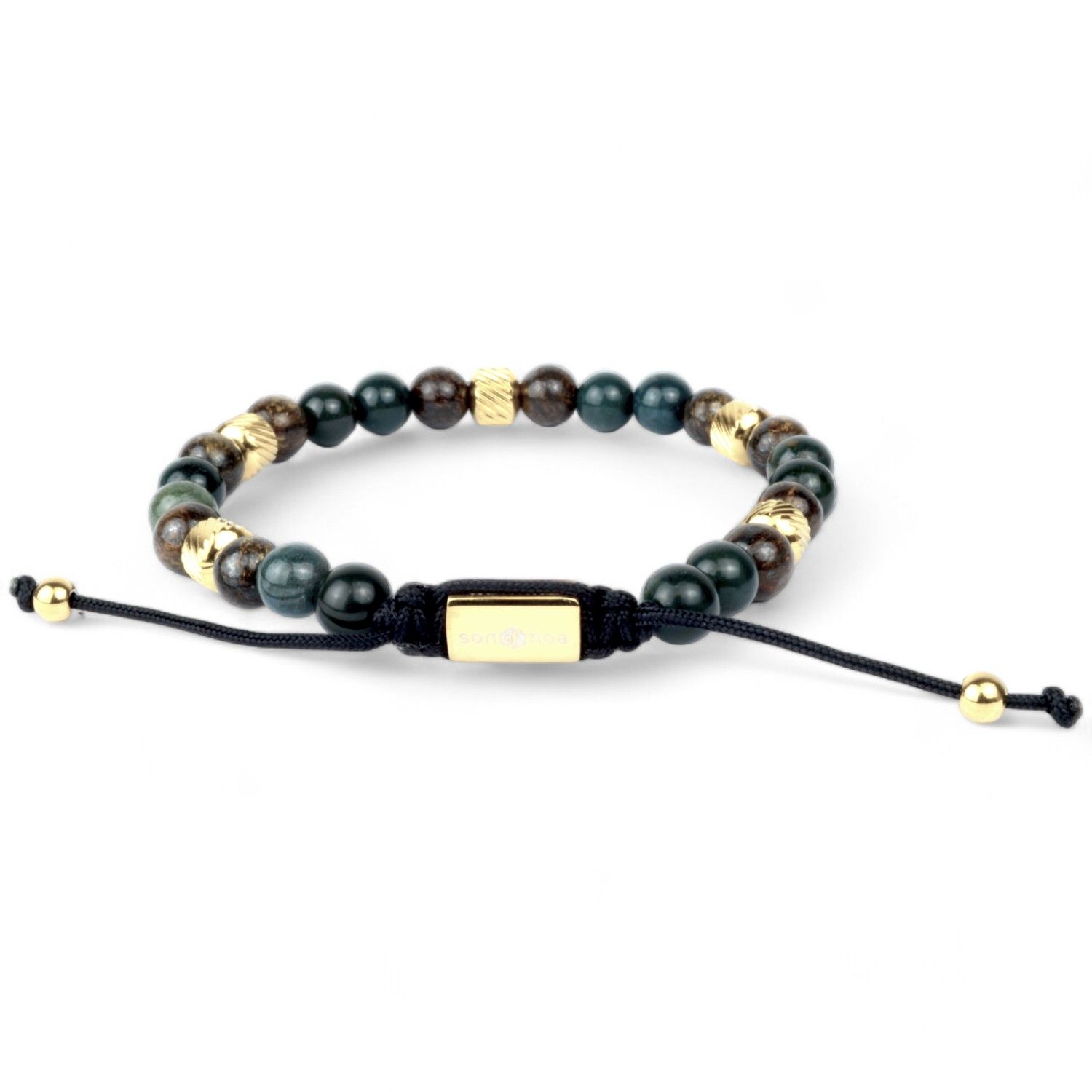 SON Armband Herren aus Edelstahl mit Tigerauge, 6mm, goldfarben, grün, braun, verstellbar, Son of Noa